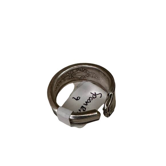 Dark Romance Floral Size 9 Sterling Silver Plated Spoon Ring - Picture 4 of 6